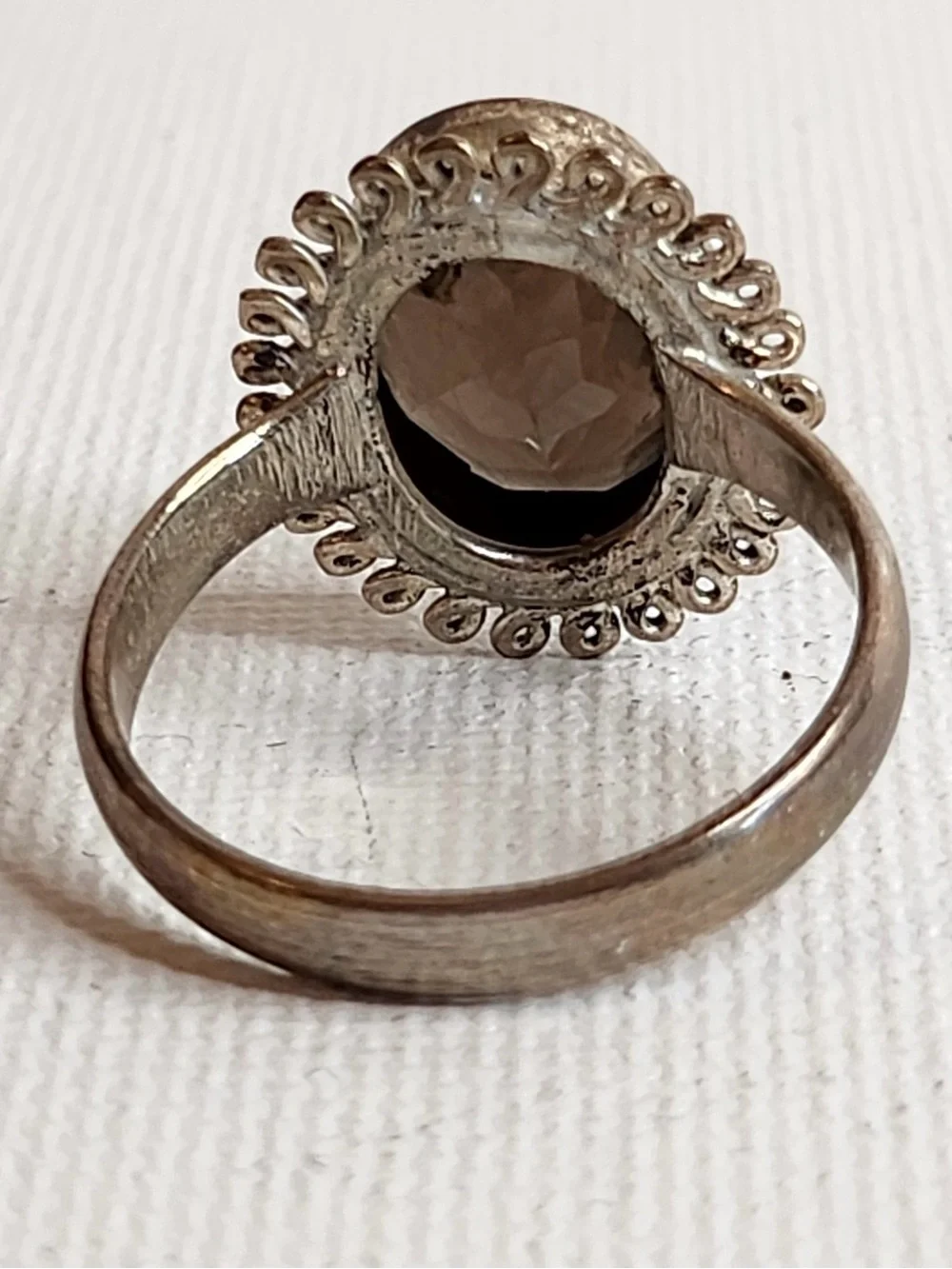 Smoky Quartz Oval Costume Silvertone Ring Elegant Dark Brown Gemstone Size 9.75